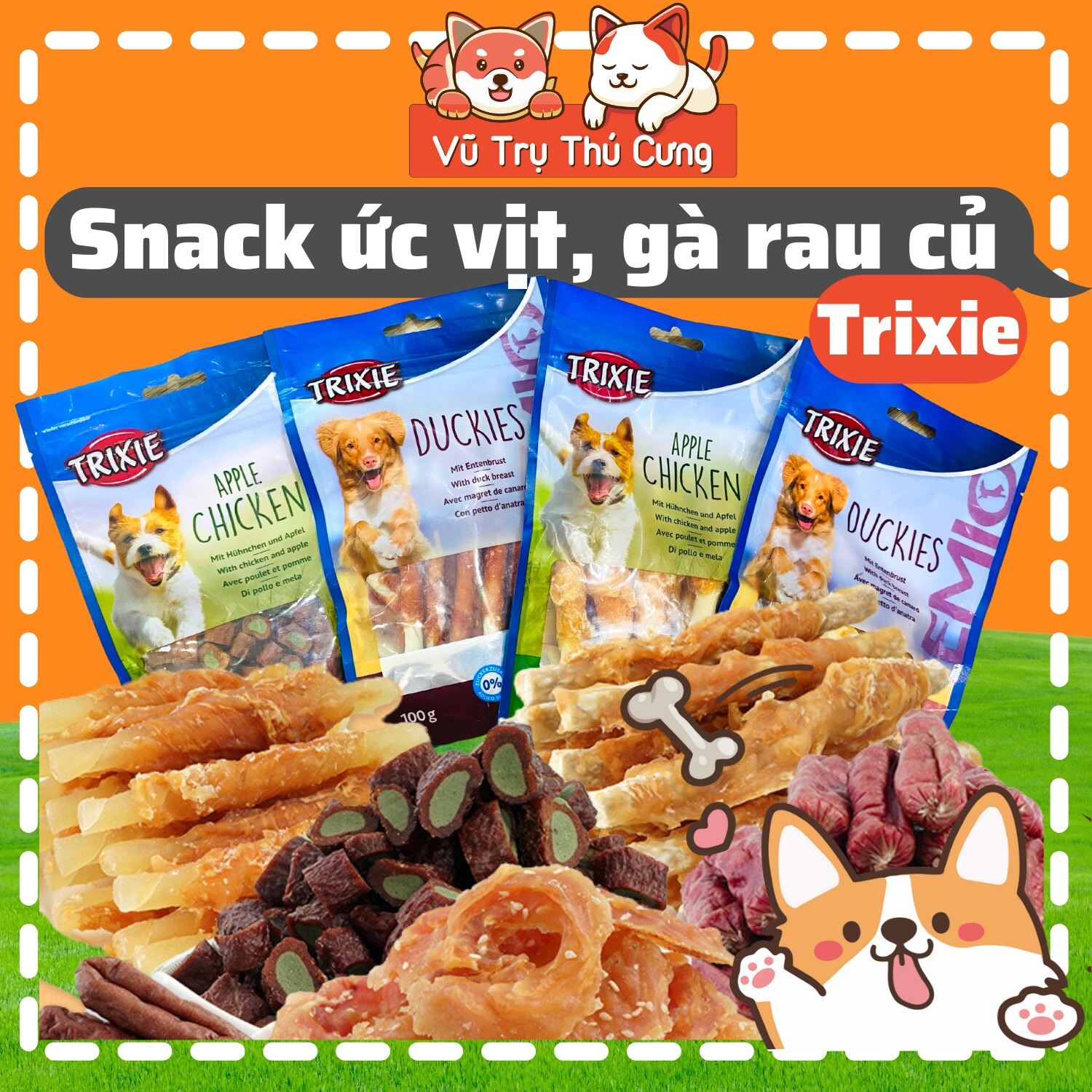 Snack Ức gà, ức vịt cuộn rau củ cho Chó Trixie 100g thumbnail