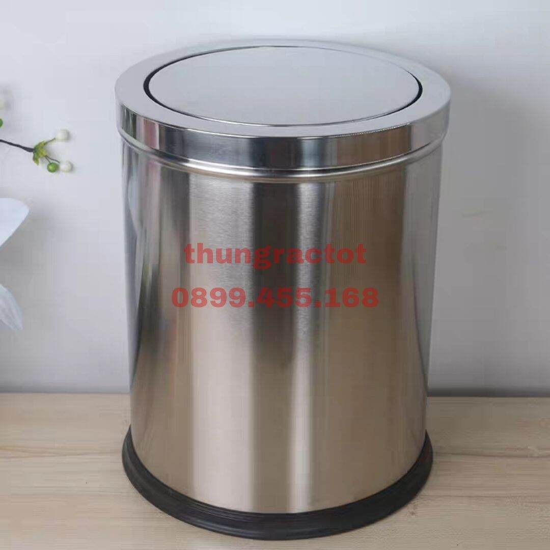Thùng rác inox tròn nắp lật xoay