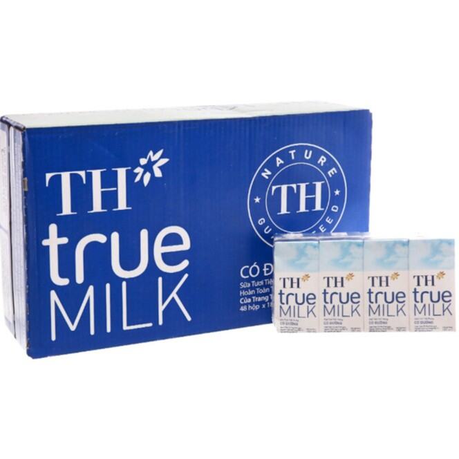 Sữa tươi tiệt trùng TH true Milk ít đường 180ml lốc 4 hộp