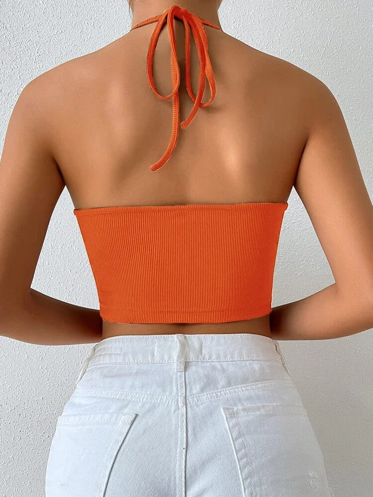 C620 Áo croptop CAM cổ yếm cột Eo khoét tròn rút dây