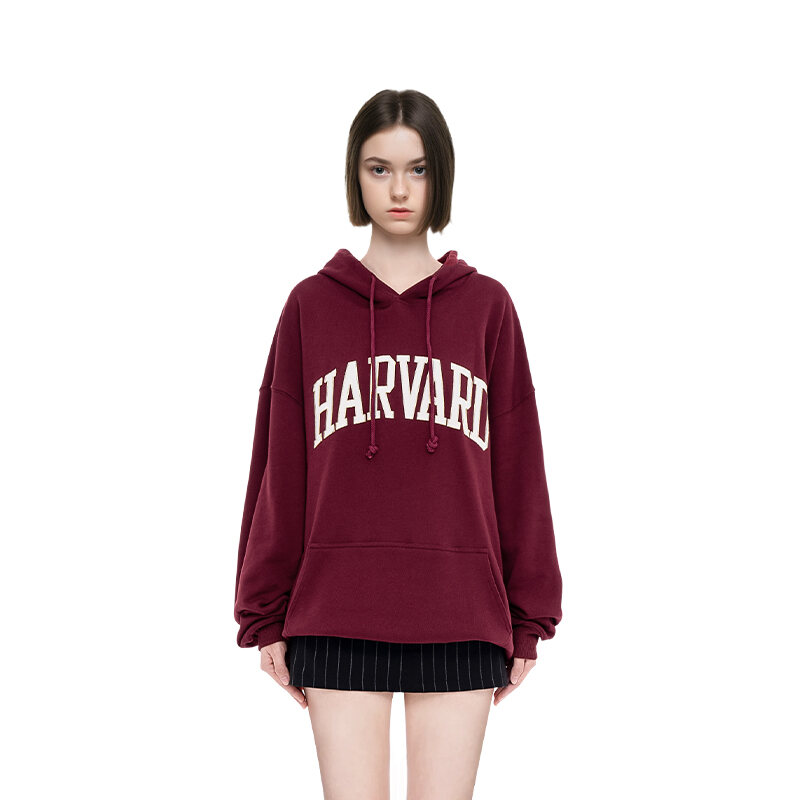 Áo Nỉ BM Hoodie Phong Cách Harvard Dành Cho Nữ 2025 Mới Áo Nỉ Mỹ Cỡ Lớn Áo Nỉ Cổ Tròn Dài Tay Thường