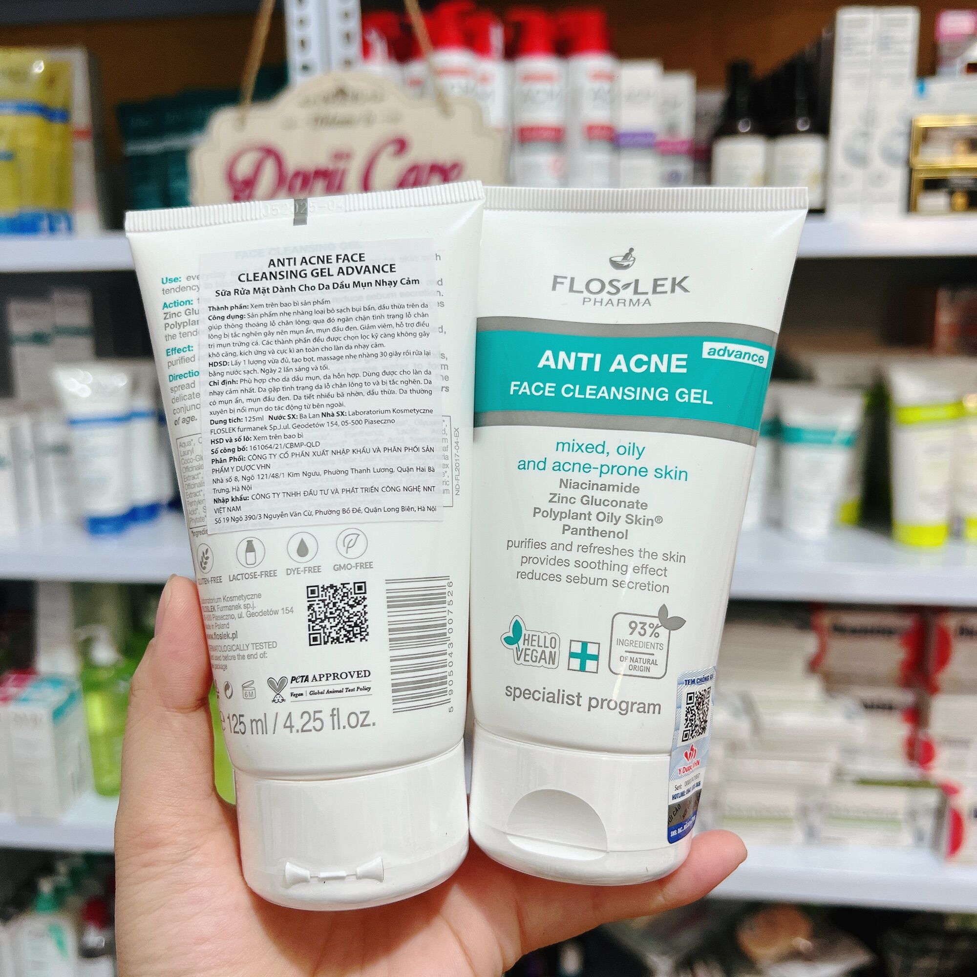 FLOSLEK PHARMA GEL RỬA MẶT DIỆT KHUẨN NGỪA MỤN ANTIBACTERIAL FACE CLEANSING GEL 125ML