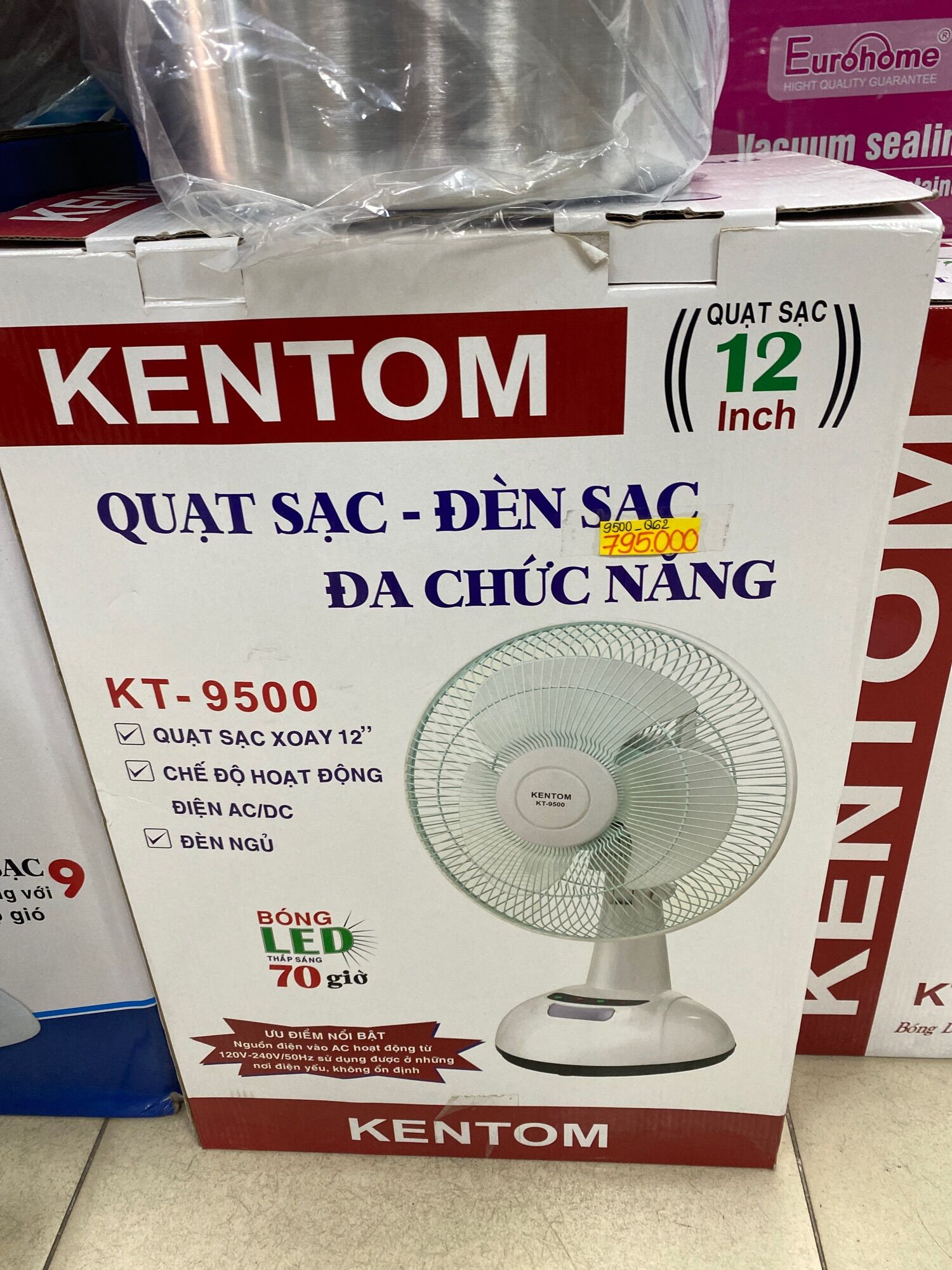 Quạt sạc Kentom 2 bình KT-9500