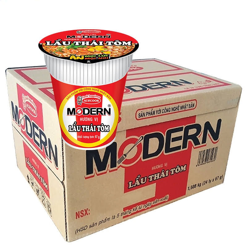 Mì Ly MODERN Hương Vị Lẩu Thái Tôm ( 24 ly × 67g )....date mới
