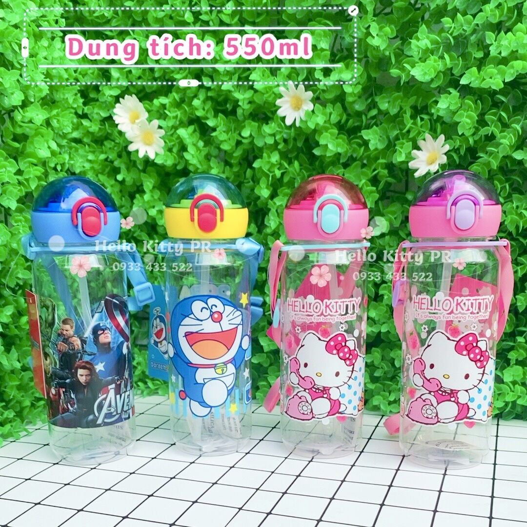 Bình nước có dây đeo 550ml Hello Kitty Doremon Doraemon