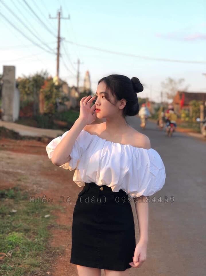 Áo bẹt vai voan tay phồng