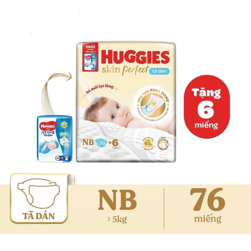 Tã dán sơ sinh Huggies NB70 tặng 6 tã dán