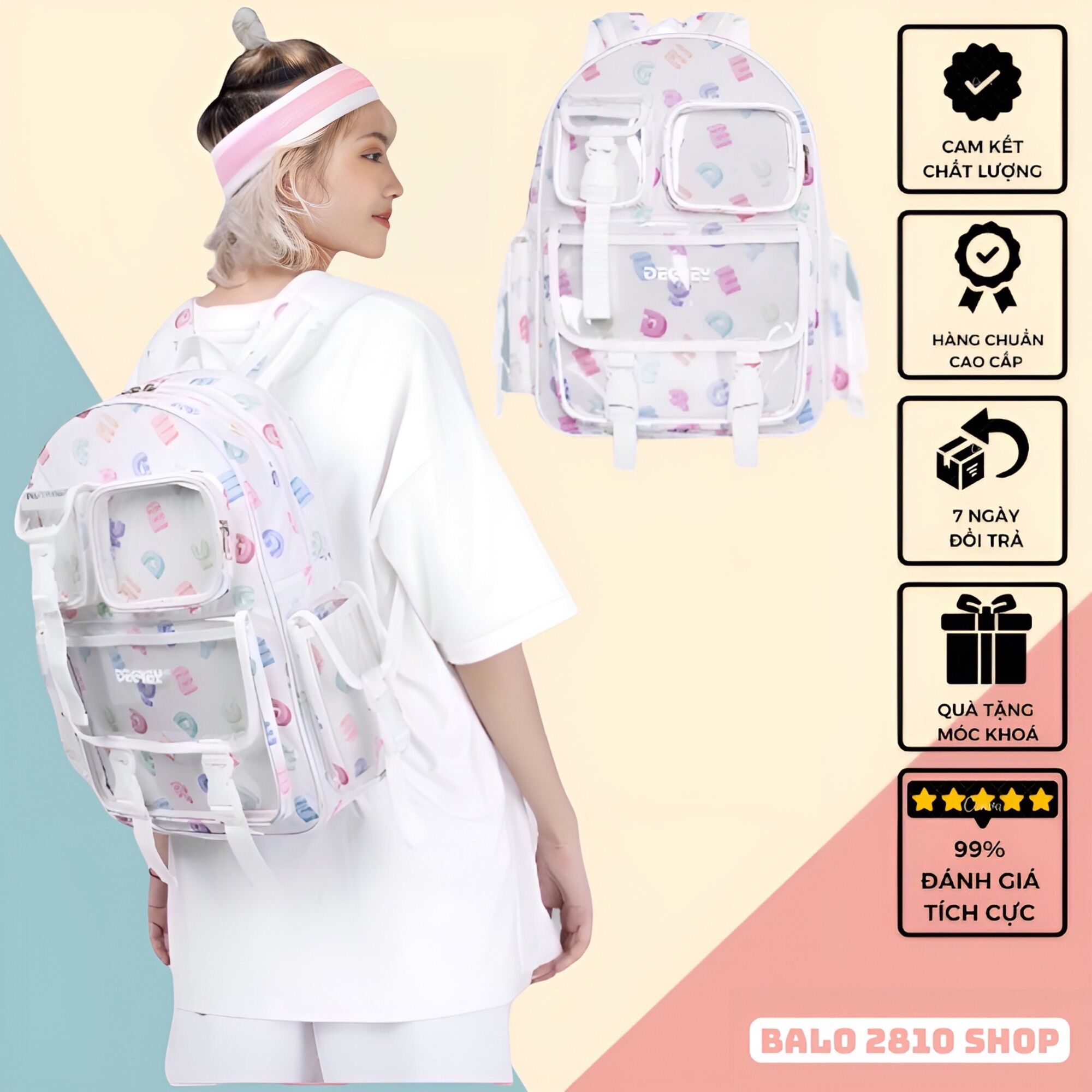 Balo Degrey In Chữ White Backpack - Balo Degrey Chuẩn Cao Cấp Đi Học Đi Chơi Ulzzang Unisex