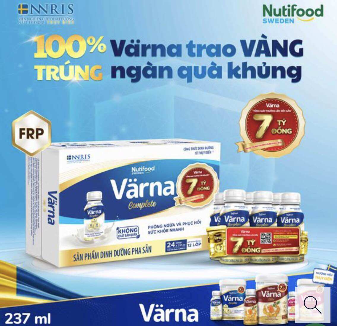 Thùng 24 chai sản phẩm dinh dưỡng pha sẵn nutifood varna complete chai 237ml.