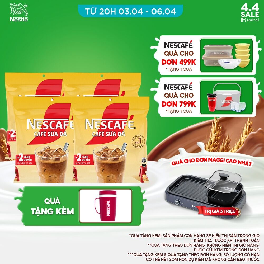 [ƯU ĐÃI THÁNG 4] [FREESHIP HCM] Combo 4 Bịch Cà phê sữa NESCAFÉ Cà phê sữa đá (Bịch 25 gói x 24 g)