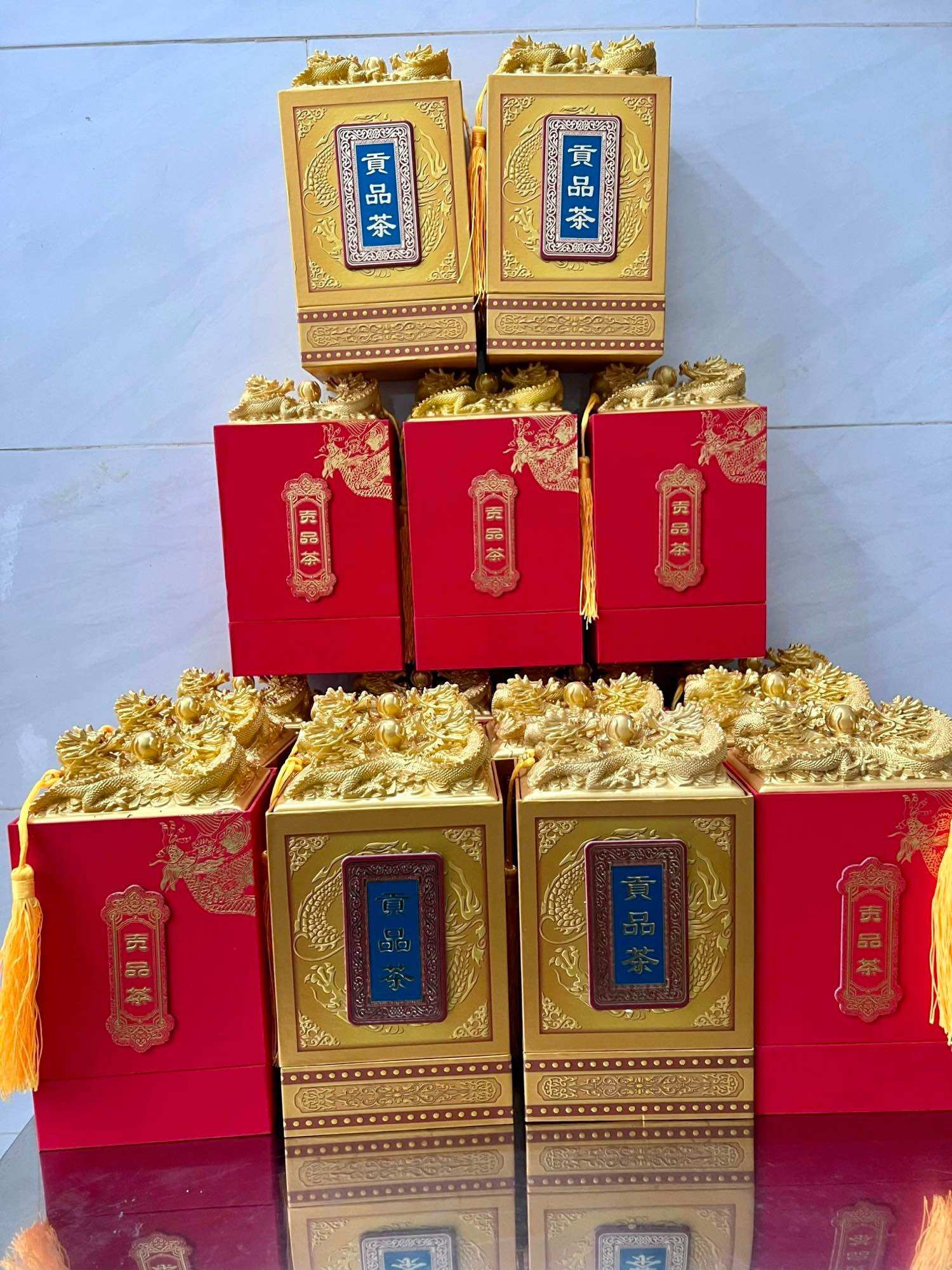 Lon Trà Hộp Trà Vuông Cao Cấp Long Ấn