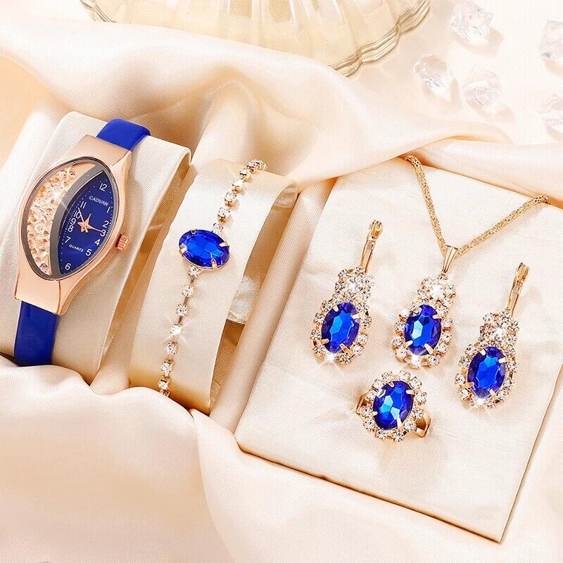 6Pcs Thiết Lập Phụ Nữ Thời Trang Thạch Anh Xem Nữ Đồng Hồ Rhinestone Quay Số Thương Hiệu Sang Trọng Thiết Kế Phụ Nữ Đồng Hồ Đơn Giản Phụ Nữ Đồng Hồ Đeo Tay