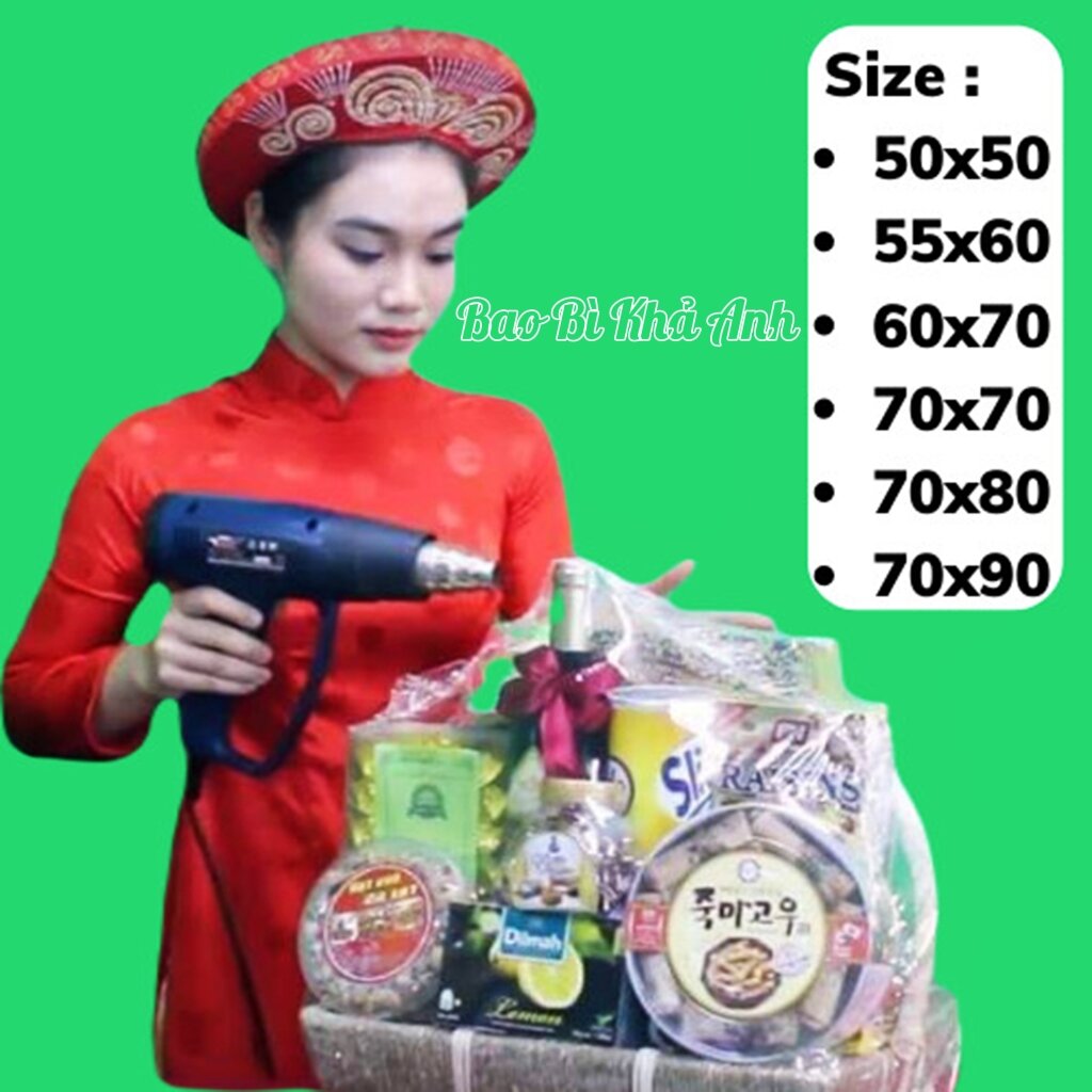 MÀNG CO TÚI BỌC GIỎ QUÀ TẾT size 55x60cm - 60x70cm -70x70cm - 70x80cm - 70x90cm (Sản phẩm là bán Phụ Kiện màng co Không bán Giỏ Quà)  -Nhiều Size khách chọn (20 Túi)