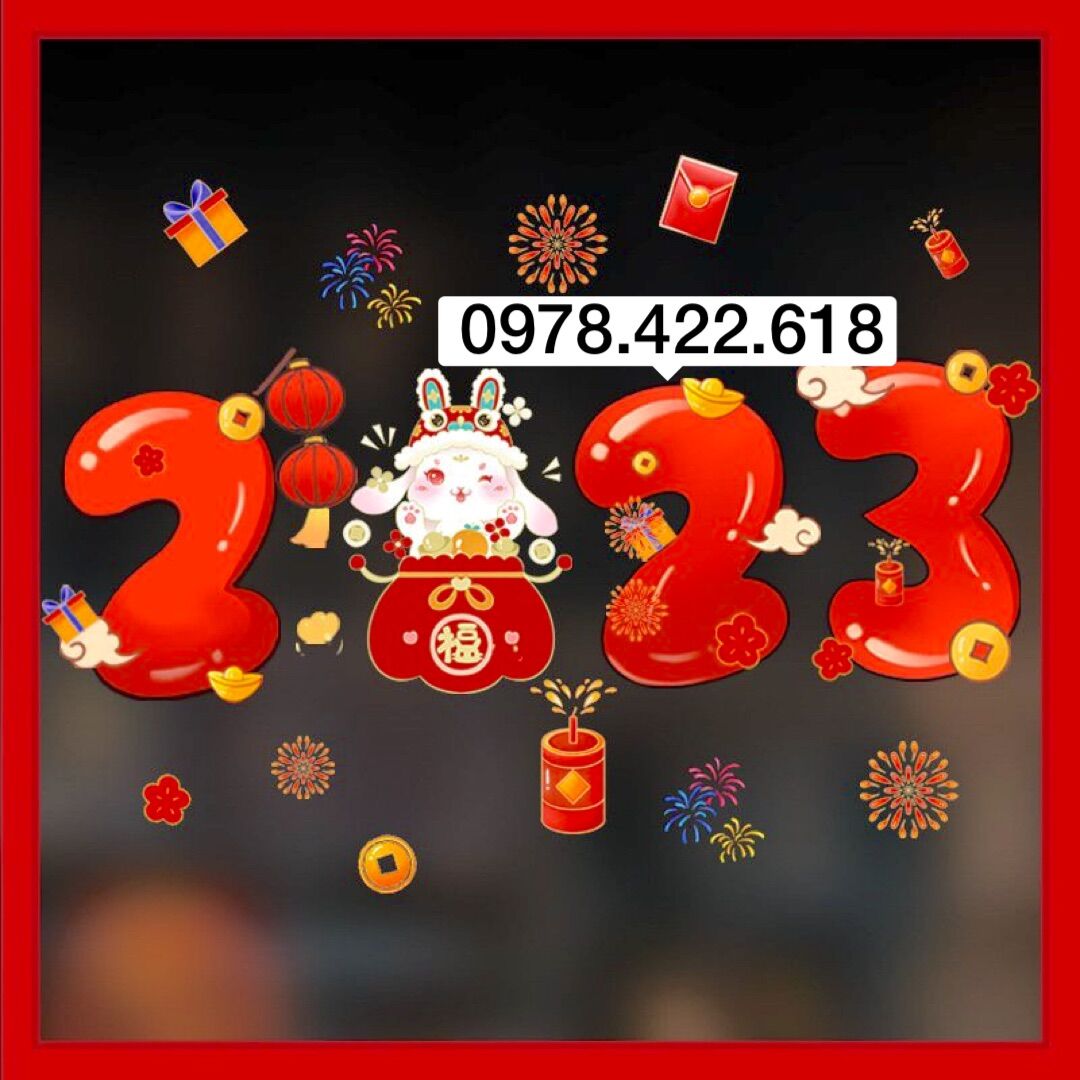 Decal tết 2023 - decal happy new year - decal đèn lồng chúc mừng năm mới