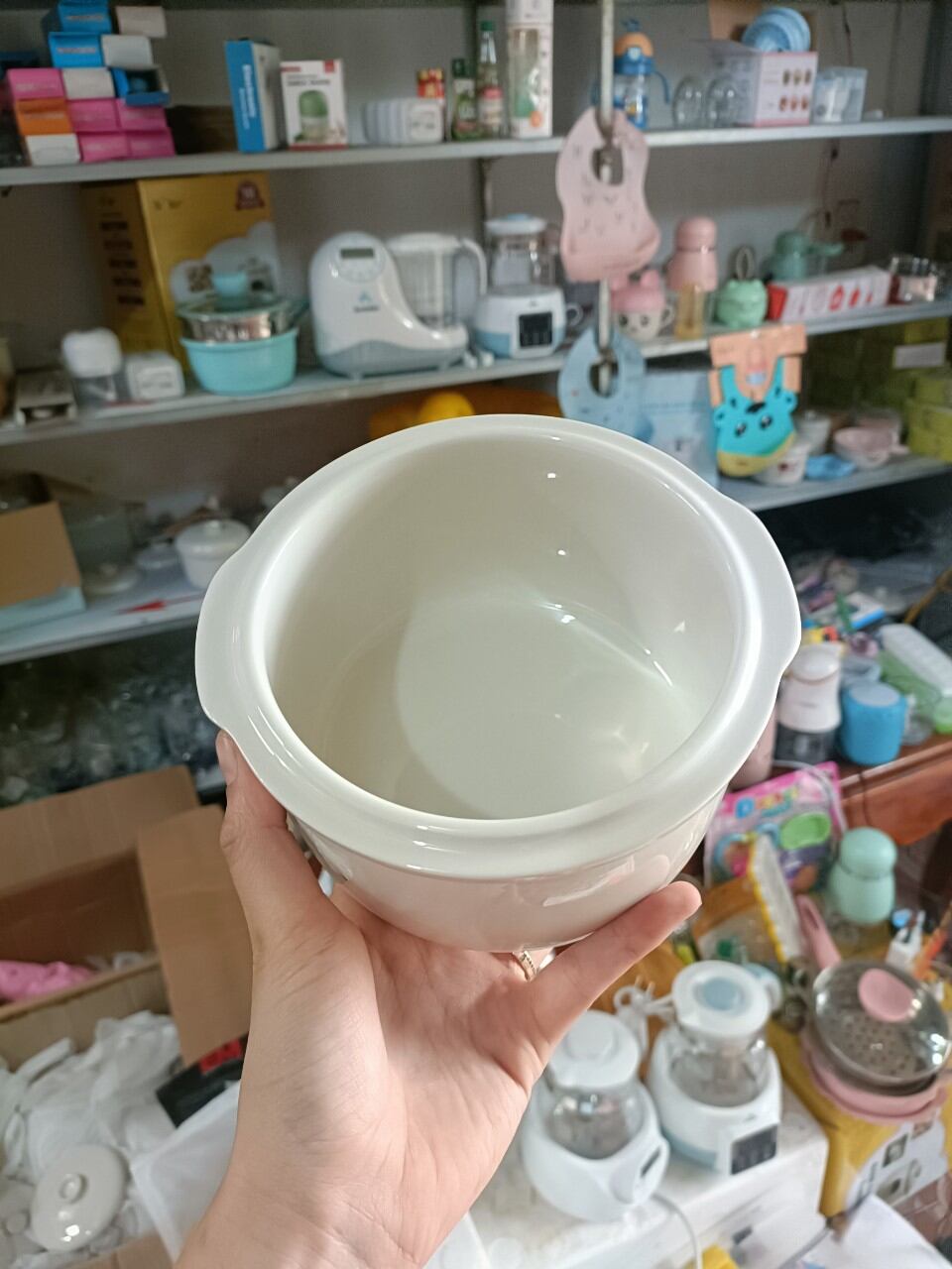 Thố sứ, nắp sứ nồi nấu cháo chậm 1L