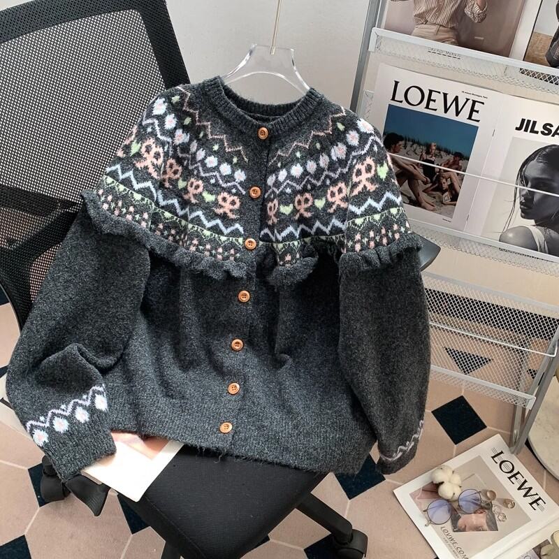 Áo Len Cardigan Dệt Kim Dày Mềm Mại Cho Nữ Mùa Thu Đông Cổ Tròn Nơ Bướm Dáng Rộng Dài Tay Áo Len Car