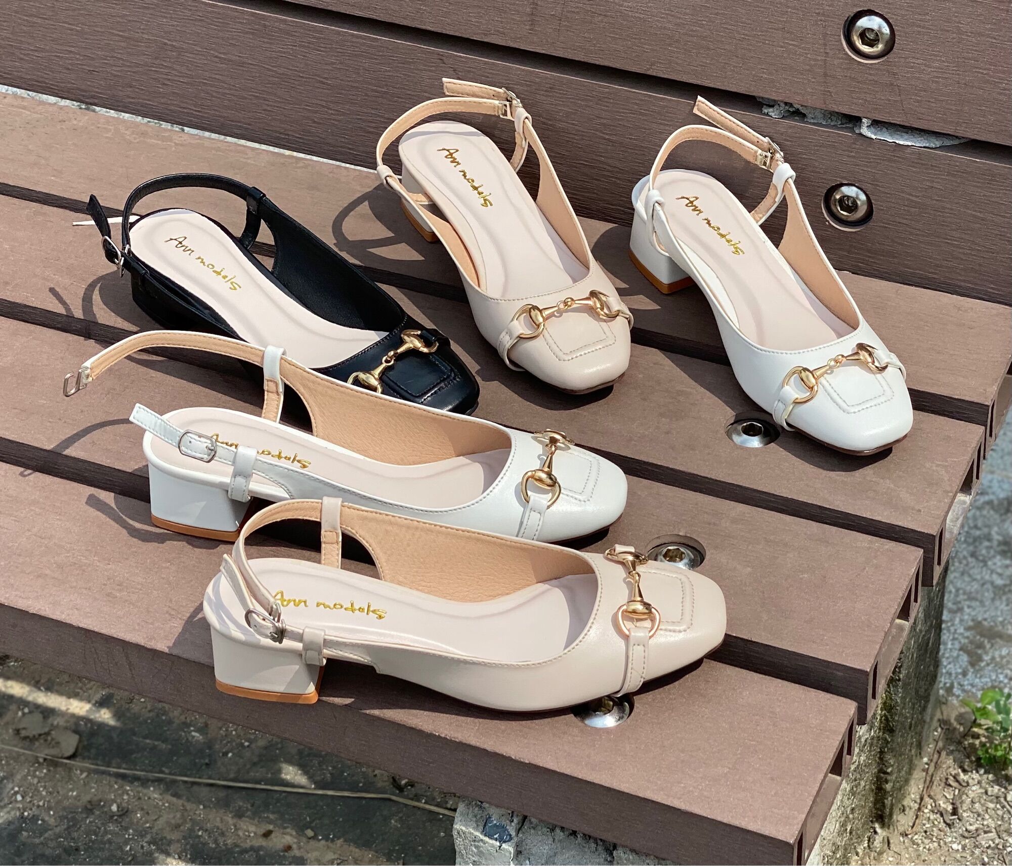 Giày cao gót 3 phân mũi vuông kiểu dáng slingback phối khoá sắt - MINDIOR