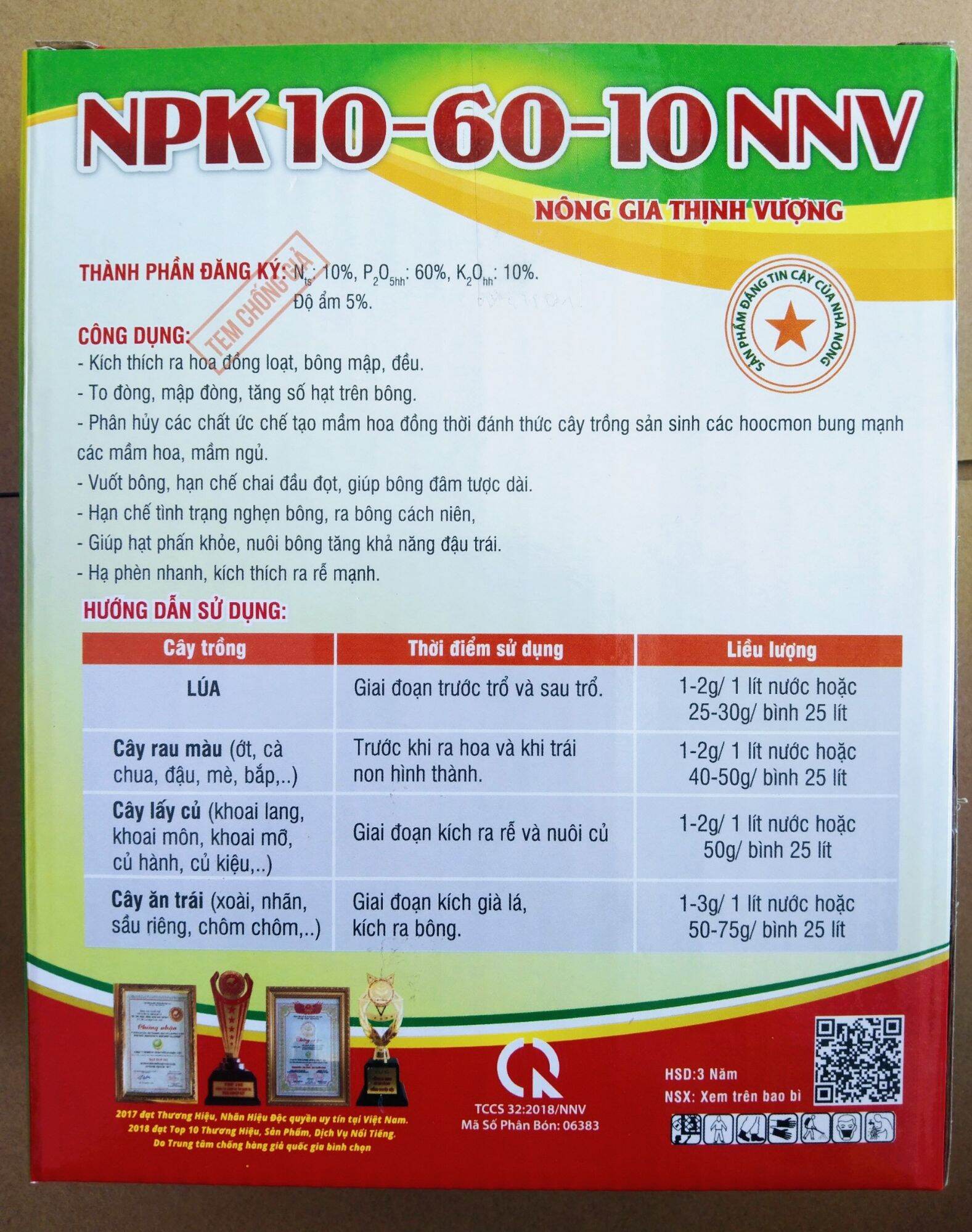 PHÂN BÓN LÁ NPK 10 - 60 - 10.  HỘP 1KG