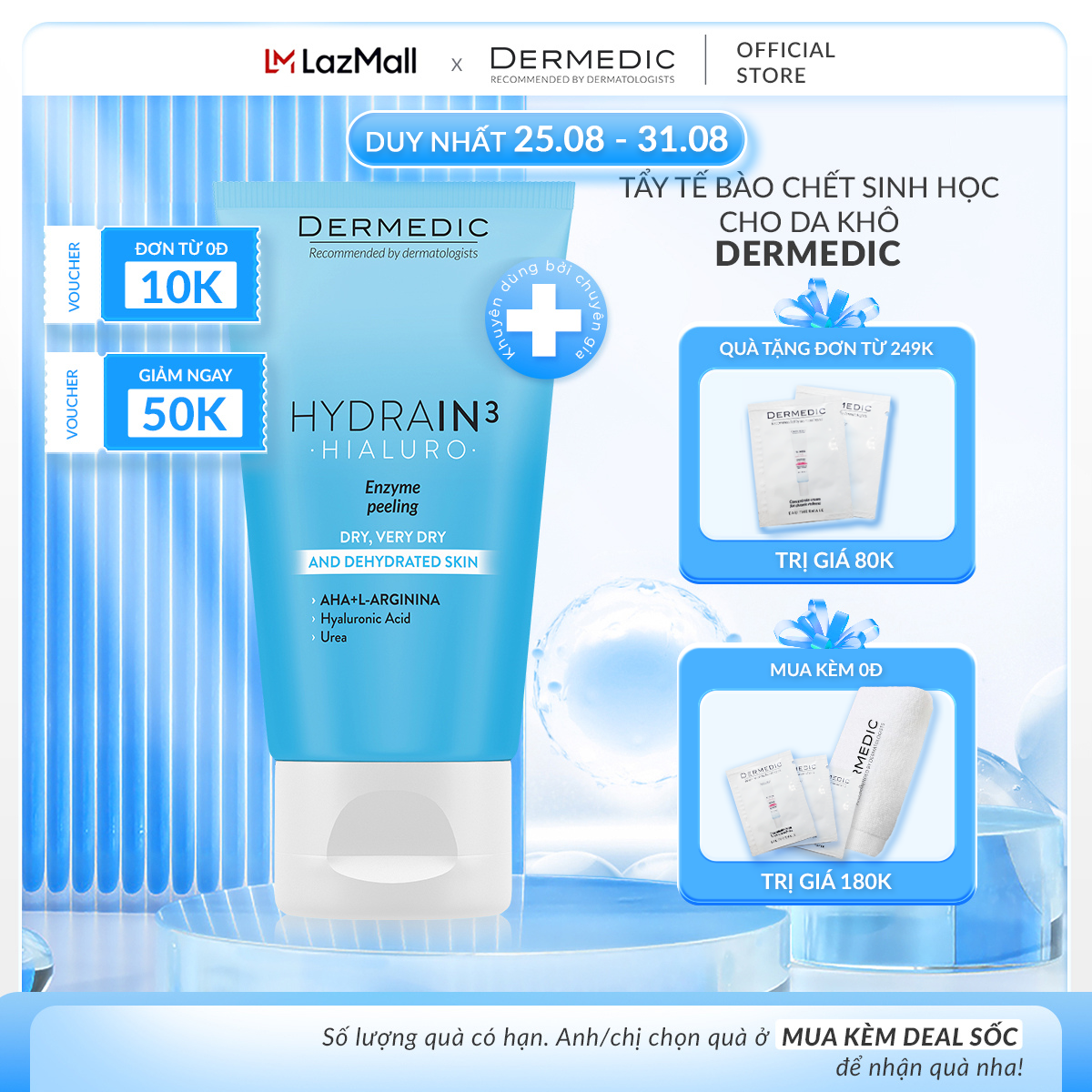 Tẩy tế bào chết enzyme dành cho da mất nước HYDRAIN3 HIALURO Enzyme Peeling Dermedic - Dermedic