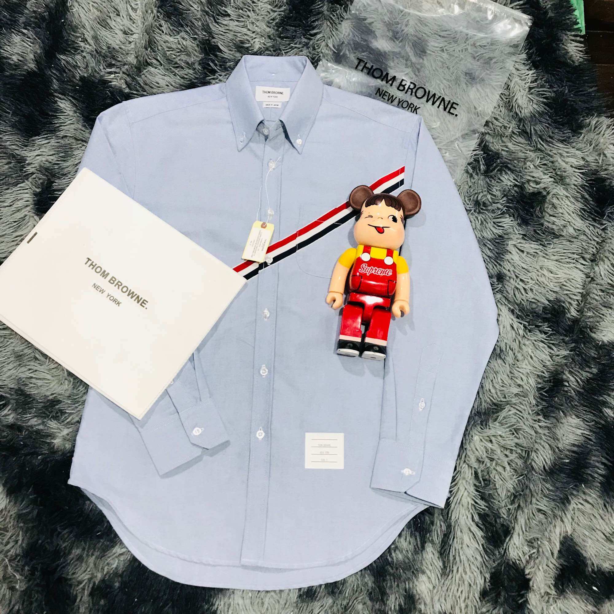 Áo sơ mi Thom Brown xanh viền chéo ngực vải oxford cao cấp