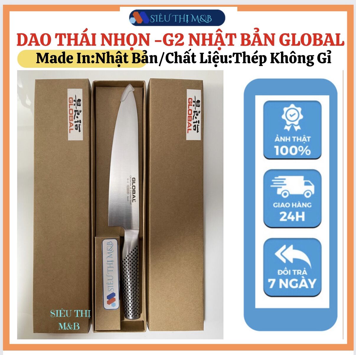 Dao Thái Nhọn-G2 Nhật Bản GLOBAL YOSHIKIN Cao Cấp.Dao Thái Nhật Bản Thép Không Gỉ Cromova 18-Cán Đúc