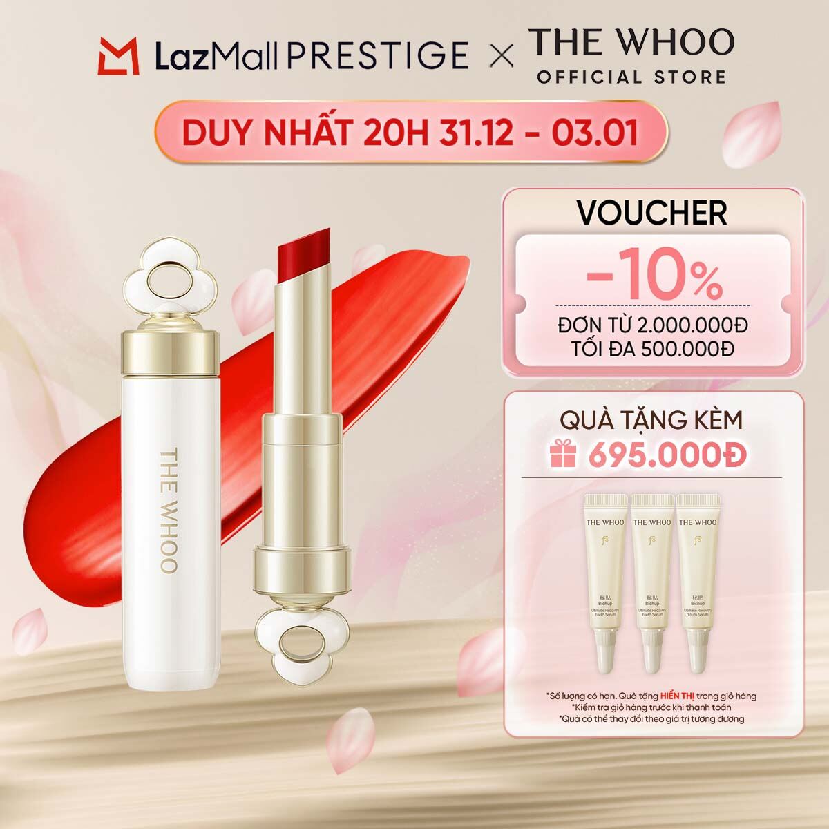 THE WHOO OFFICIAL Son dưỡng môi có màu giàu dưỡng chất The Whoo Essential Lip Glow Balm 3.3gr