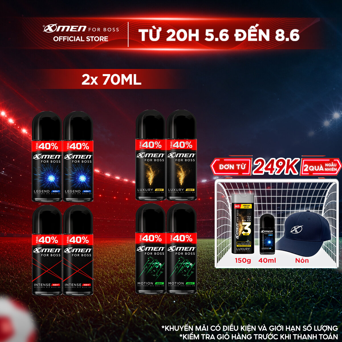 [ Tặng thêm 40% dung tích ] Combo 2 Lăn khử mùi X-Men For Boss Intense 70ml/chai - Hương nước hoa châu Âu