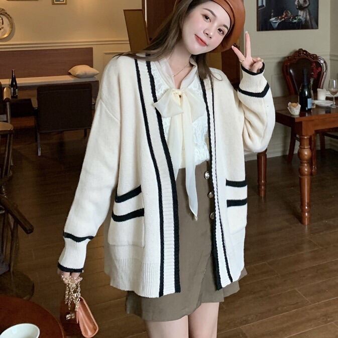 Áo khoác len nữ áo cardigan len dài tay cổ V viền mẫu mới xinh xắn thời trang Hàn Quốc phong cách trẻ trung đáng yêuQc03