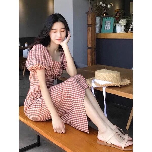 Đầm caro form dài xịn xò cr99