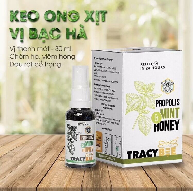 Xịt họng keo ong vị bạc hà tracybee 30ml