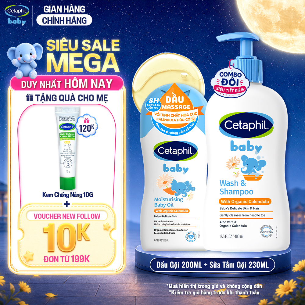 Combo Sữa tắm dưỡng ẩm dịu lành cho bé với Calendula WS 400ML  Dầu massage dưỡng ẩm làm dịu Calendula Baby Oil 200ml