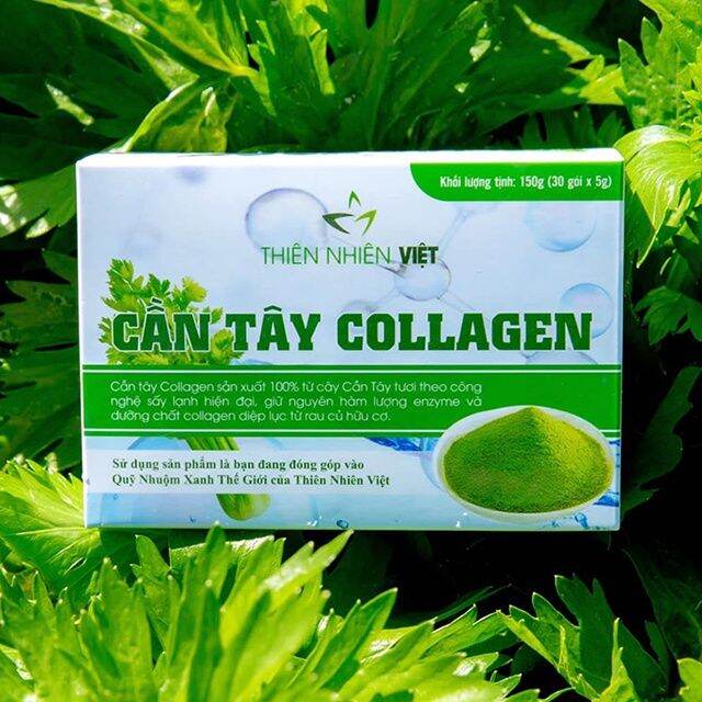 . Bột cần tây collagen hộp 30 gói thiên nhiên việt. Bột cần tây hòa tan giảm mỡ bụng, da sáng dáng xinh.