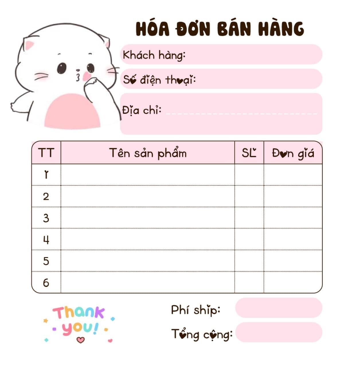 BILL HÓA ĐƠN BÁN HÀNG MINI ( 1 cuốn -100 tờ- 1 LIÊN )