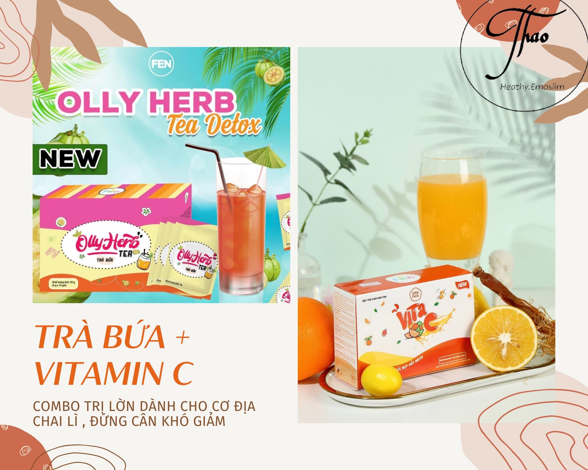 (Tặng Chai + Freeship) COMBO NƯỚC TRÁI CÂY EMOSLIM + TRÀ BÍ ĐAO