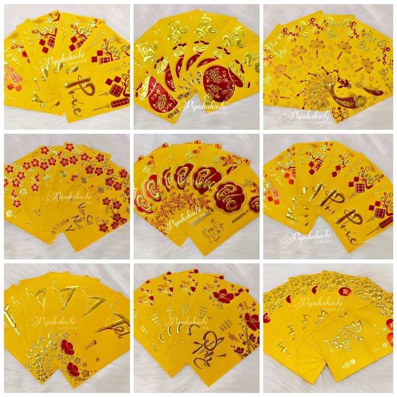 Set 6 bao lì xì vàng lì xì chữ việt tết giáp thìn 2024