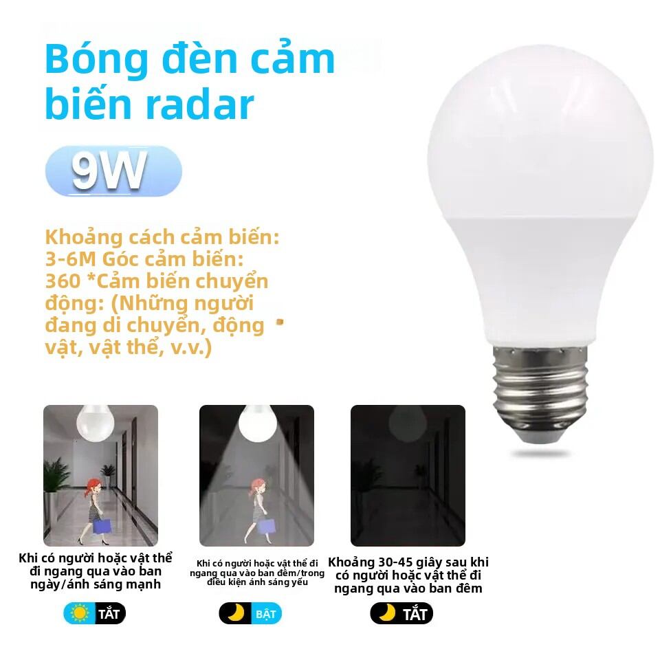 Bóng Đèn LED Cảm Biến Chuyển Động E27 6W-20W Đèn Cảm Biến Radar Cho Lối Đi Cầu Thang Trong Nhà 110V-220V Bóng Đèn LED Tiết Kiệm Năng Lượng Có Cảm Biến