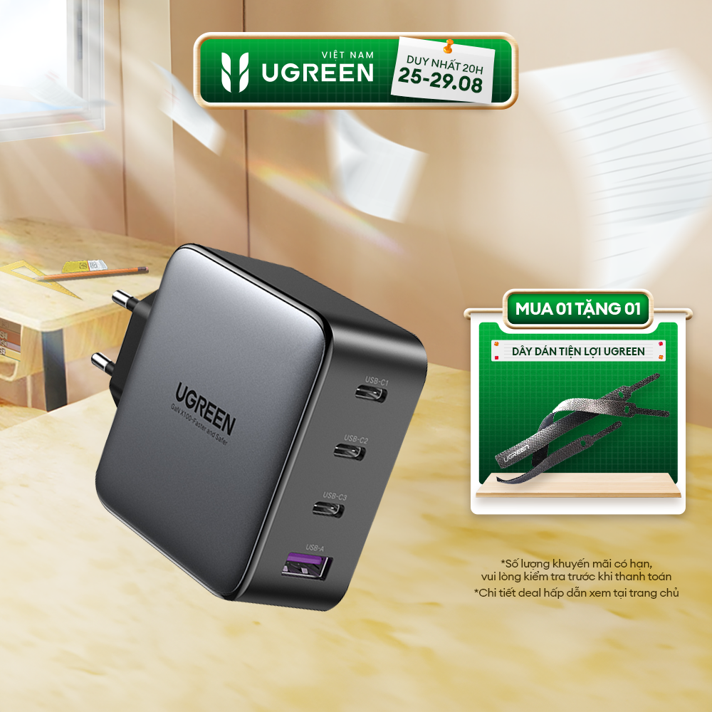Củ sạc máy tính / điện thoại, sạc nhanh ugreen 100w cd226 adapter nexode| công nghệ gan| 4 cổng pd usb| tương thích với macbook, ipad, máy tính bảng, iphone 14 13 12 series, xiaomi usb type c,...| bảo hành 18 tháng | 40737