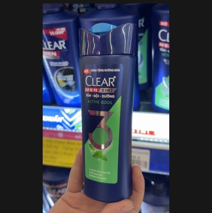 Dầu tắm gội clear men 3 in 1 tắm + gội + dưỡng mát lạnh bạc hà 140g