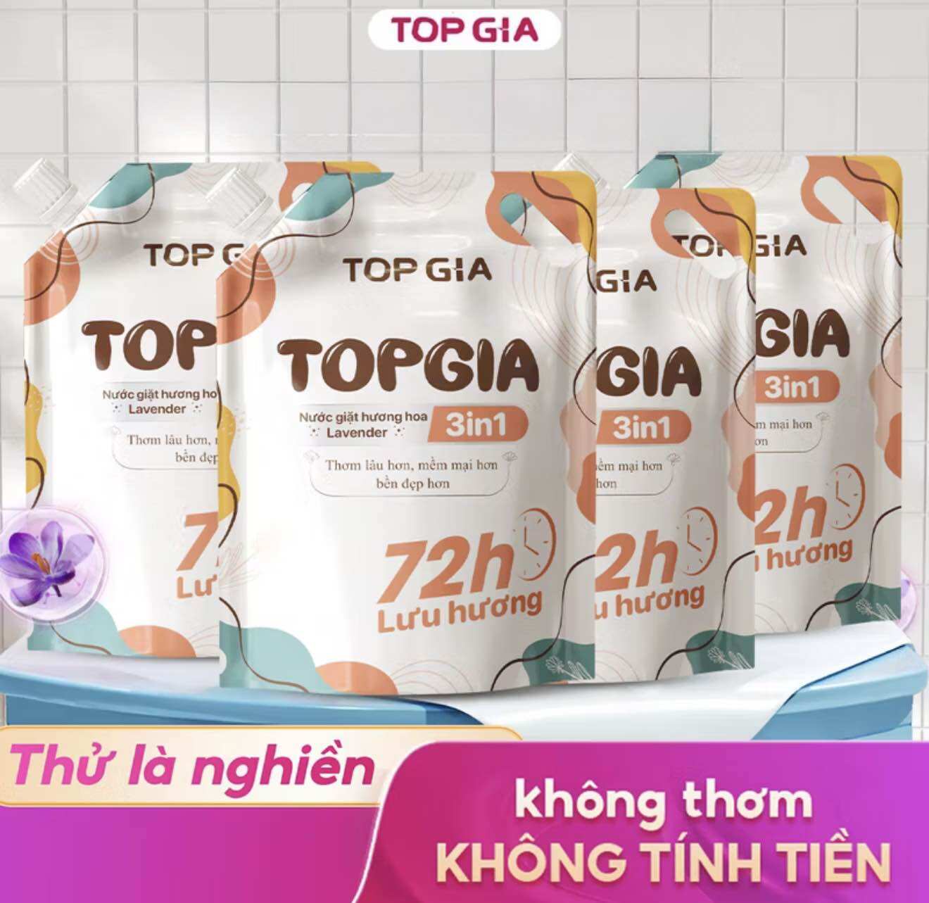 [ Thùng 2 Túi Tổng 4 Ký ] Nước Giặt Topgia Lưu Hương 72g Chính Hãng