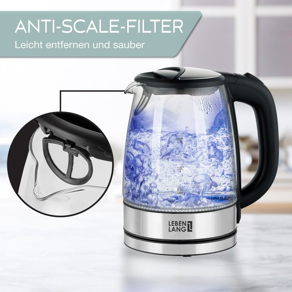 Ấm siêu tốc thuỷ tinh Lebenlang Đức 1.7L