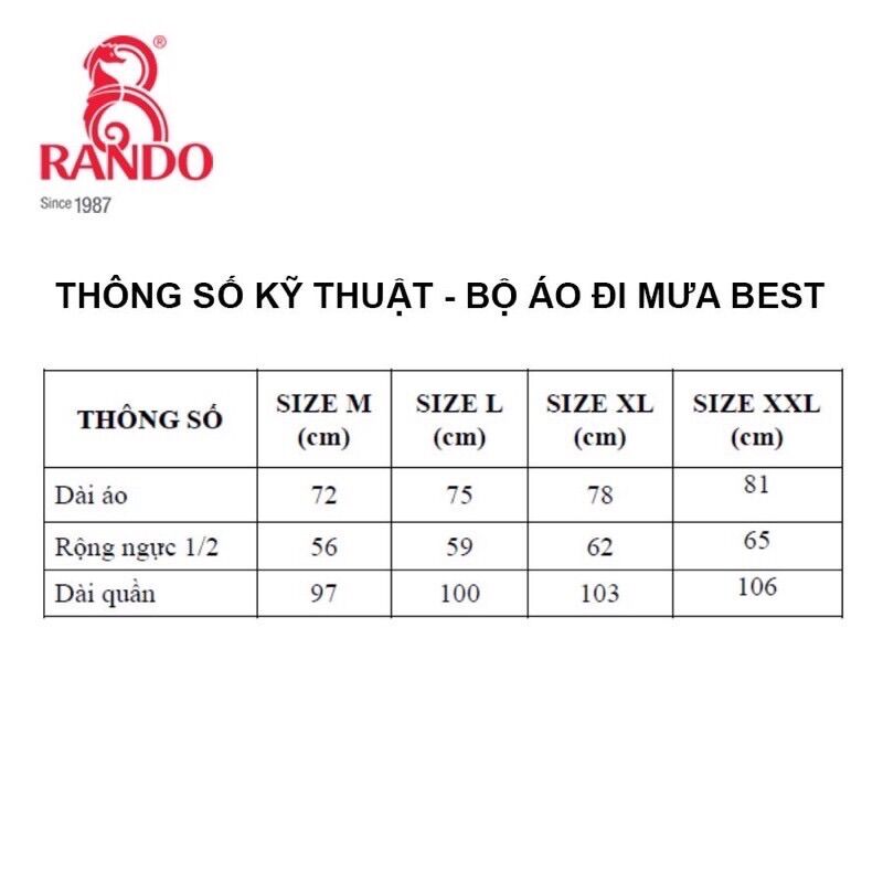 [HCM]ÁO MƯA BỘ BEST THÔNG DỤNG RANDO