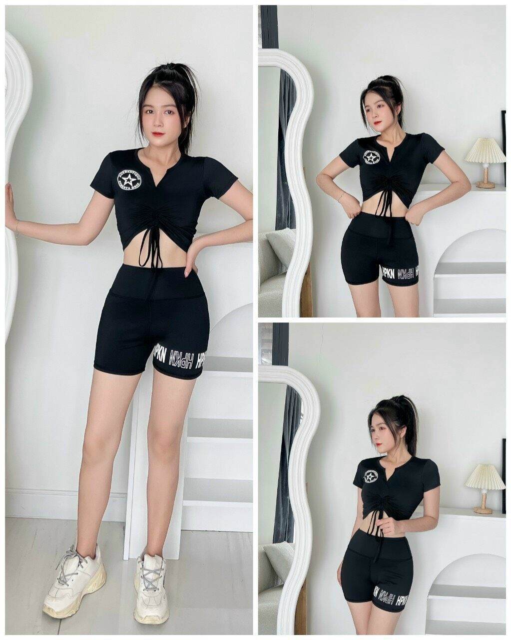 Set bộ đồ tập Gym Yoga nữ áo crotop rút dây