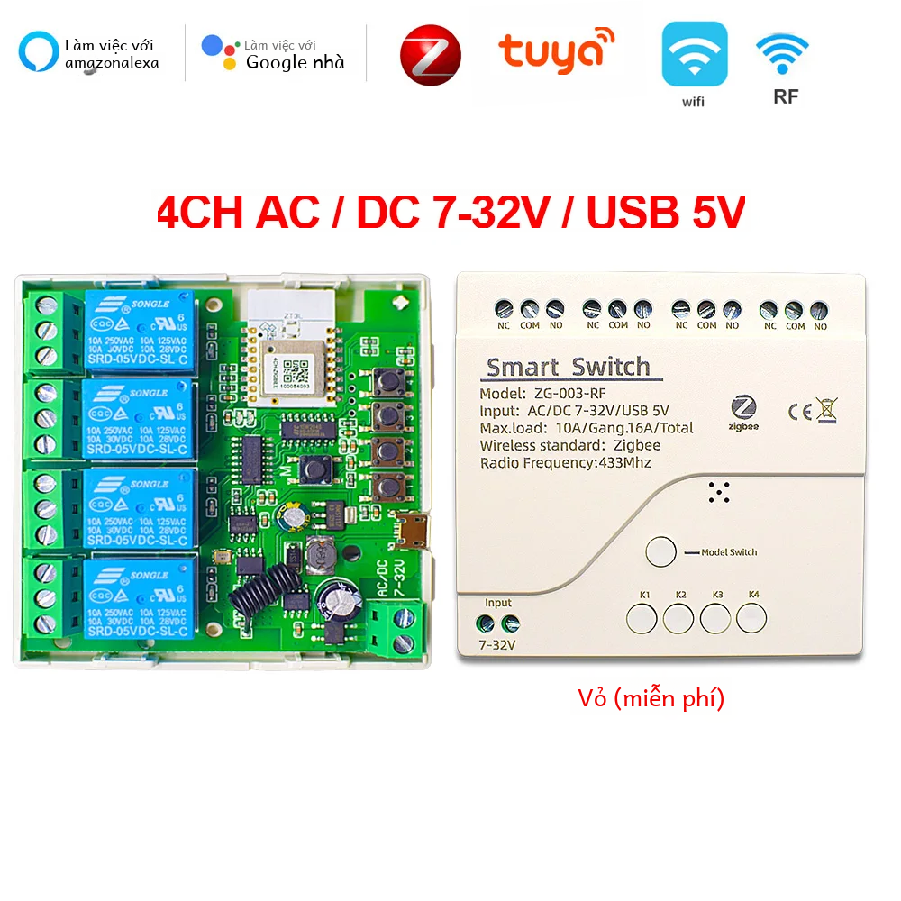 Zigbee công tắc thông minh wifi module relay 5v/12v/24v/110v/220v nhà tự động hóa điều khiển từ xa tương thích với alexa google home