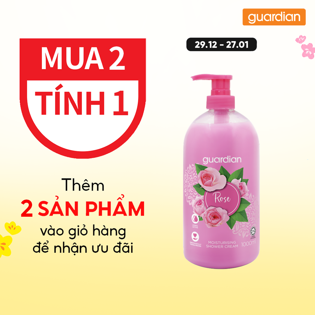 Sữa Tắm Dạng Kem Dưỡng Ẩm Guardian Essential Rose Moisturising Shower Cream Hương Hoa Hồng 1000Ml