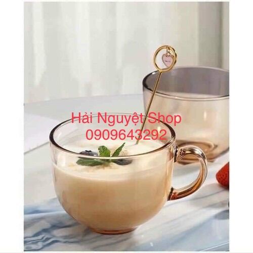 Ly / cốc thủy tinh có quai màu hổ phách 480ml