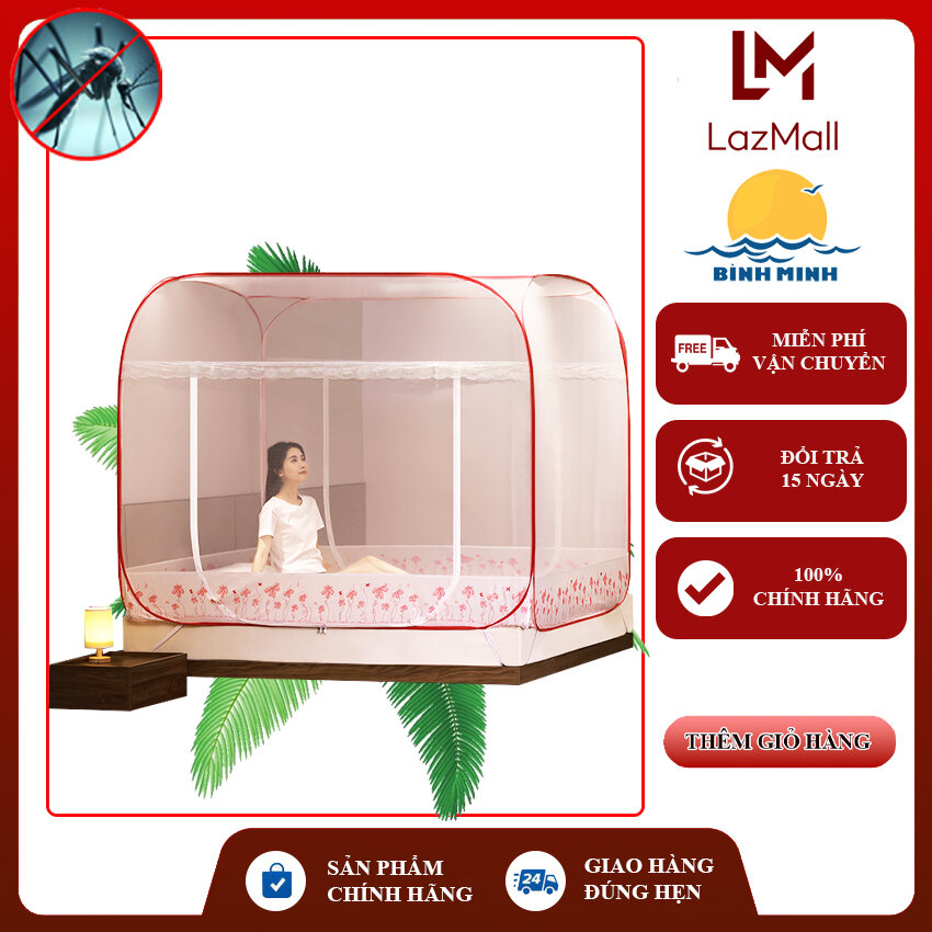 Mùng Chụp Tự Bung Chống Muỗi Đỉnh Rộng Có Chân Viền, Đỉnh Vuông 1m2 x 2m 1m6 x 2m 1m8 x 2m 2m2 x 2m Hàng Việt Nam - BÌNH MINH  [màn chụp gấp gọn thông minh, màn ngủ chống muỗi, mùng xếp gọn thông minh ,mung xếp thông minh]