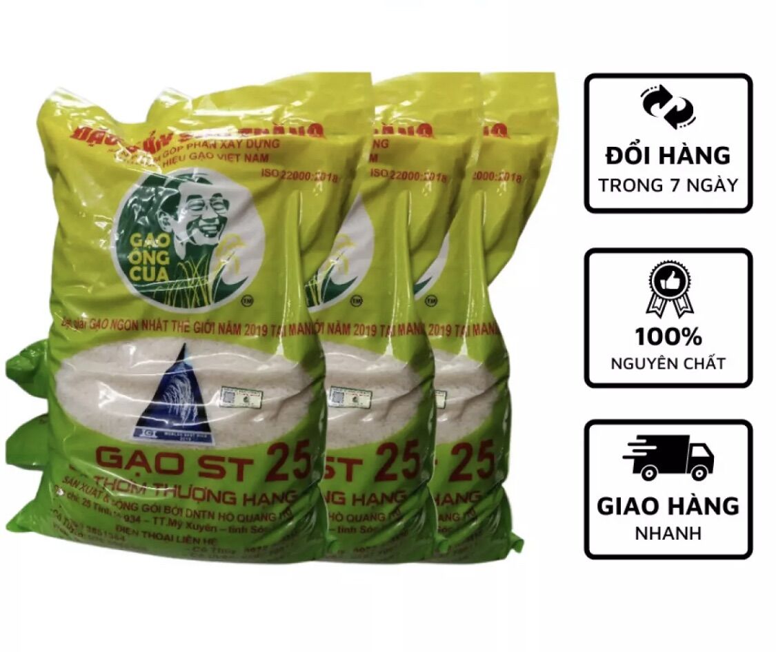 Combo 3 gạo st25 ông cua hương cốm thơm ngon mềm dẻo đạt chuẩn chất lượng gói 5kg
