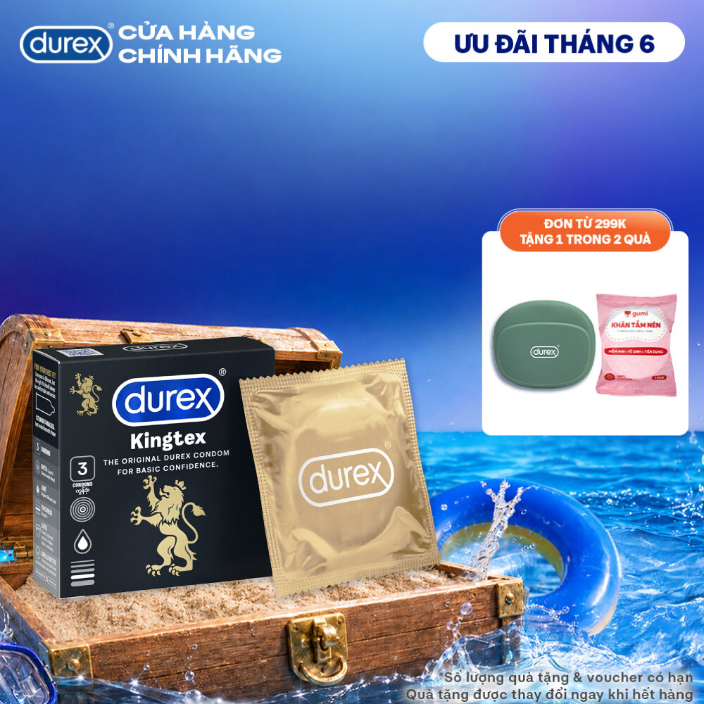 Bao cao su Durex Kingtex ôm sát, bôi trơn, size 49mm, hộp 3 bao