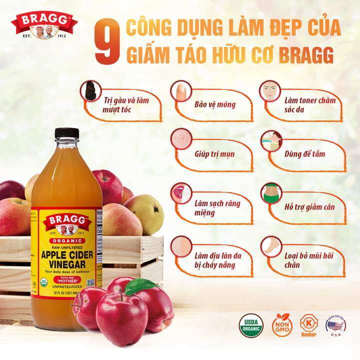 Giấm táo hữu cơ Bragg 946ml [NK Mỹ- Date 09/2026]