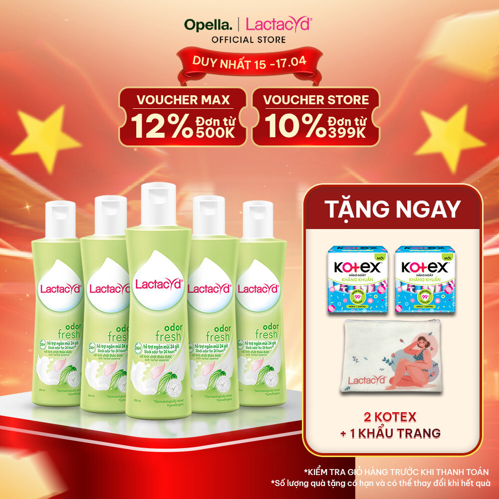 Bộ 5 chai Dung Dịch Vệ Sinh Phụ Nữ Lactacyd Odor Fresh Ngăn Mùi 24H 250ml/chai